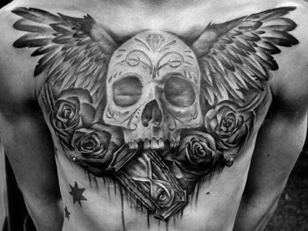 tatuaggio ali sul petto 39